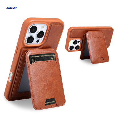 Custom Logo Leather Phone Case With Magsafe Wallet Stand Card Holder